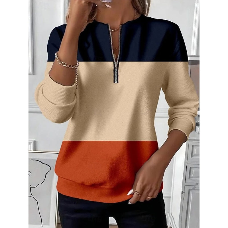 Half-Zip Color Block Sweatshirt for Women