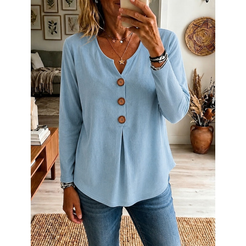 Buttoned V-Neck Top for Women, Plus Size