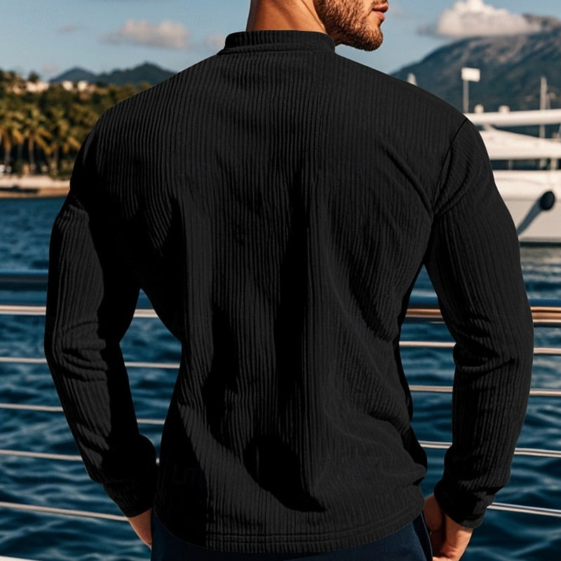 Ribbed Long Sleeve Henley Shirt for Men, Plus Size