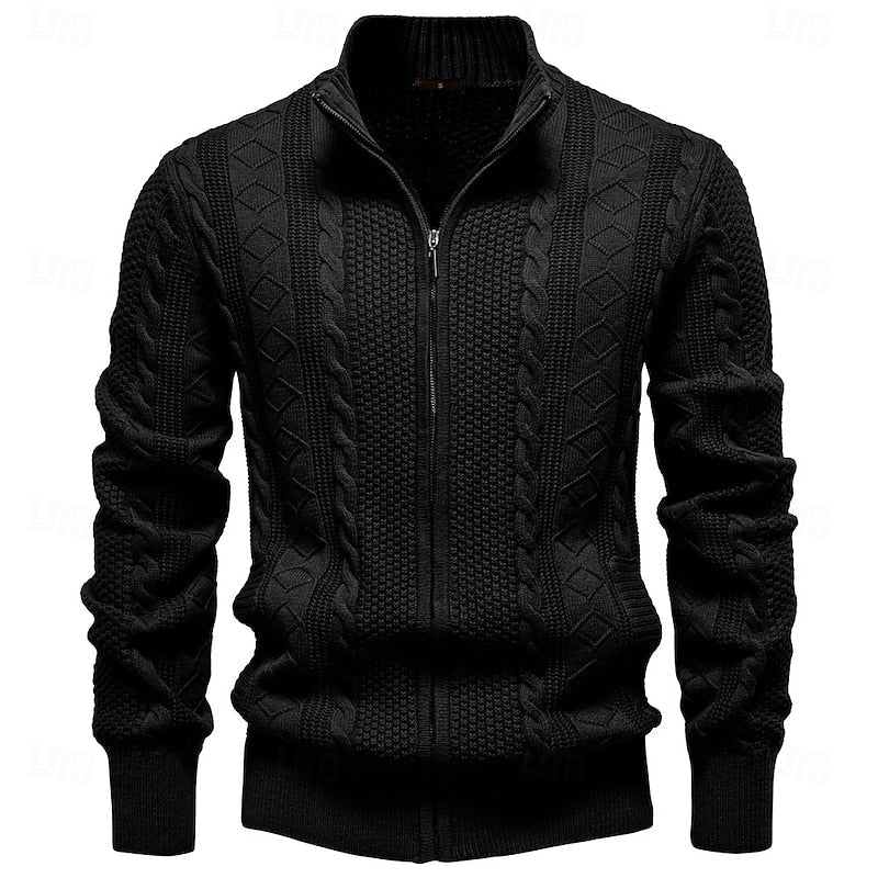 Men's Textured Zip-Up Cardigan