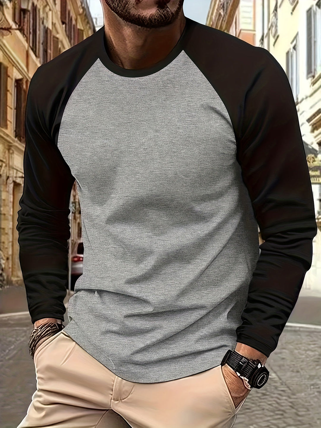 Two-Tone Raglan Long-Sleeve Top for Men