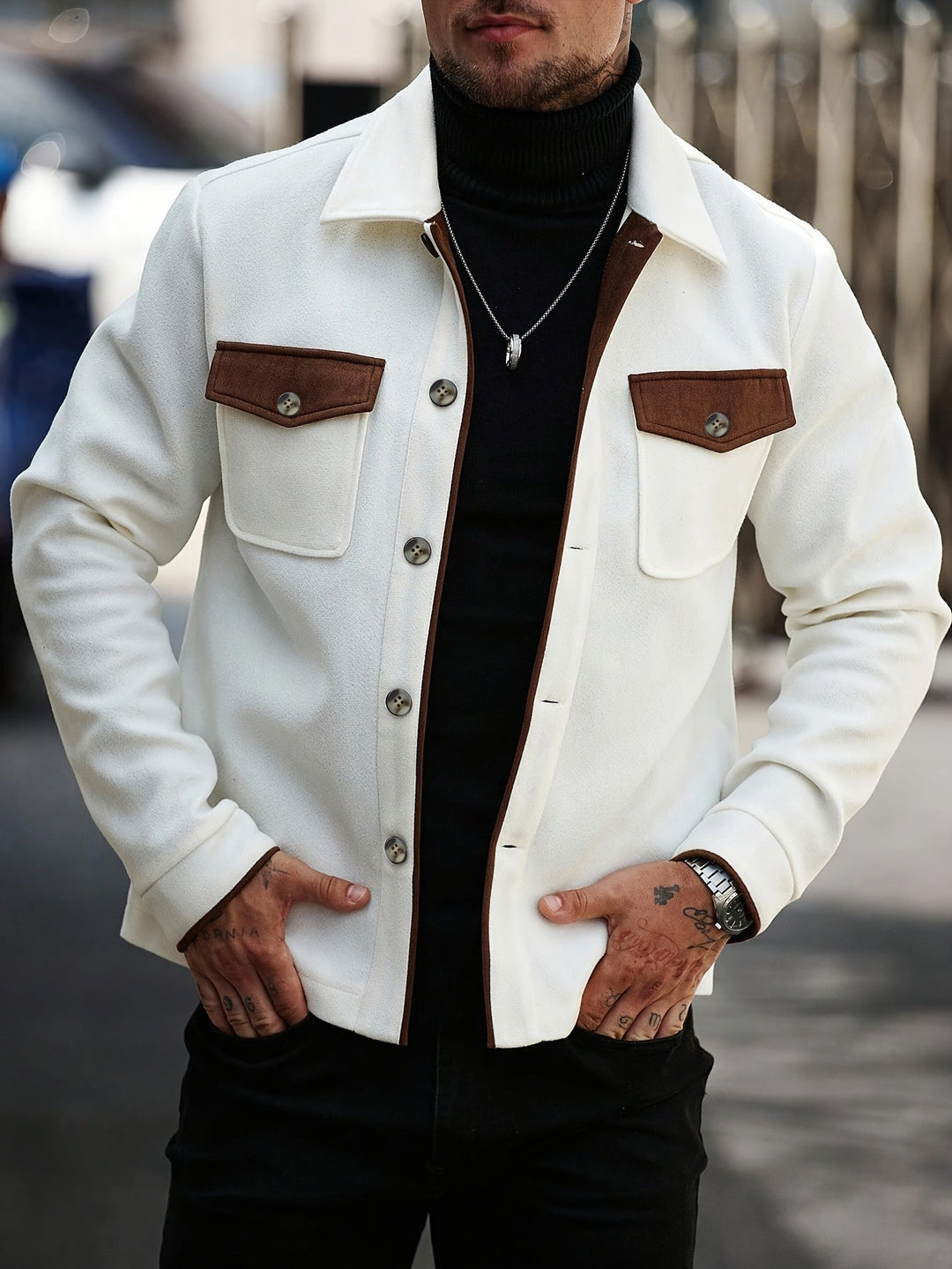 Contrast Overshirt for Men, Classic Style