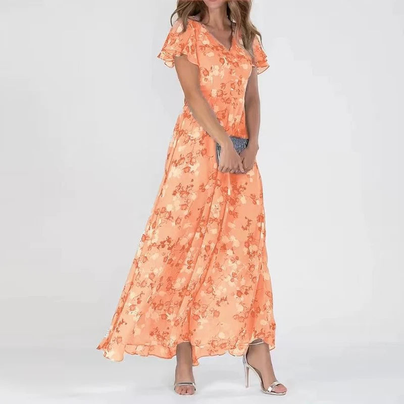 Floral Short Sleeve Dress, Women's Elegant Fit