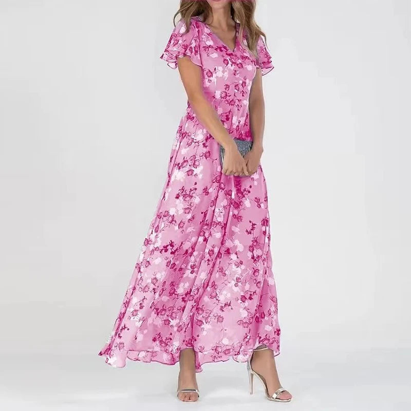 Floral Short Sleeve Dress, Women's Elegant Fit