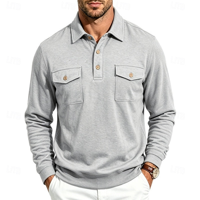Refined Long-Sleeve Pocket Polo Shirt for Men