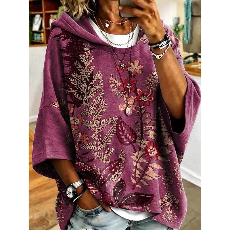 Floral Hooded Pullover Hoodie for Women