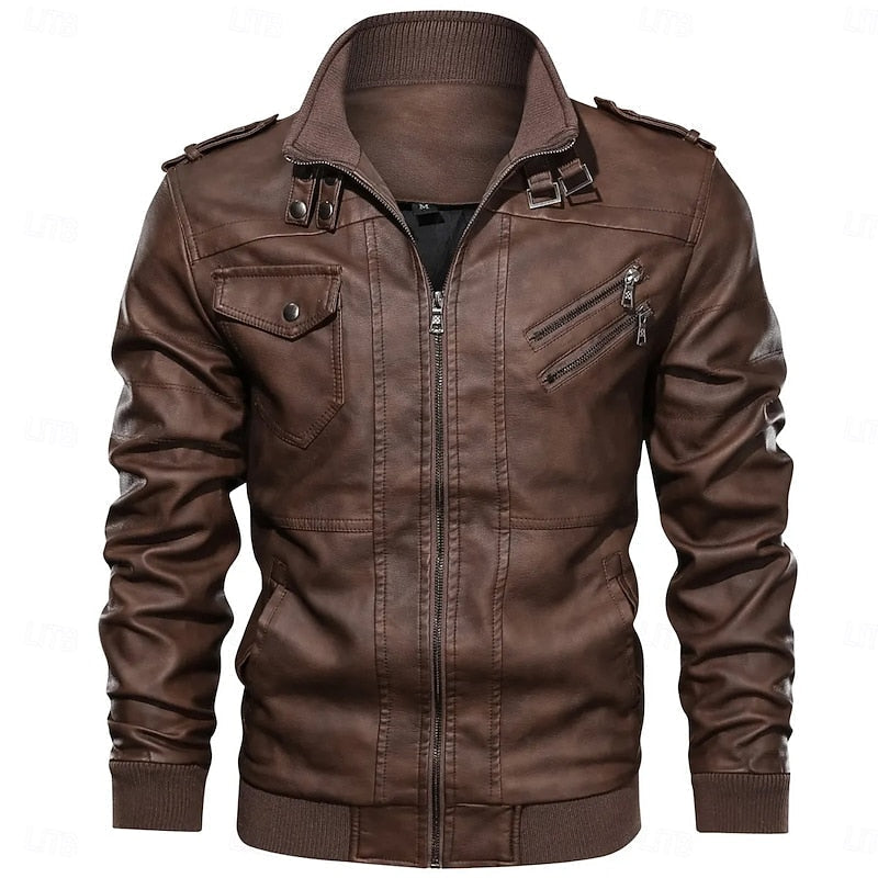 Stand-Collar Biker Jacket for Men, Rugged Style