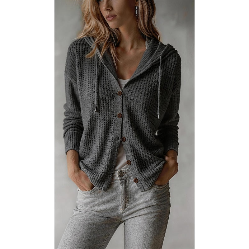 Hooded Button-Front Cardigan for Women, Plus Size