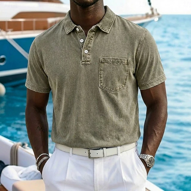 Vintage-Washed Polo Shirt for Men, Plus Size