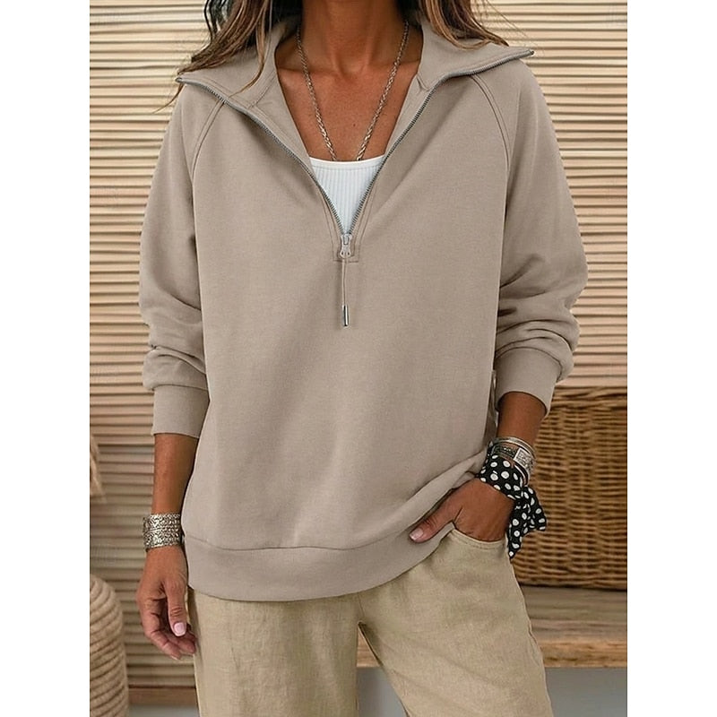 Quarter-Zip Lapel Sweatshirt for Women