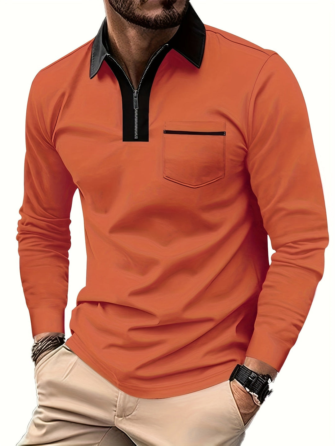 Refined Zip-Collar Polo Shirt for Men, Plus Size