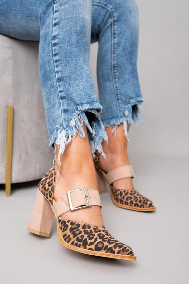 Big Strap Leopard Heels for Women, Elegant Style
