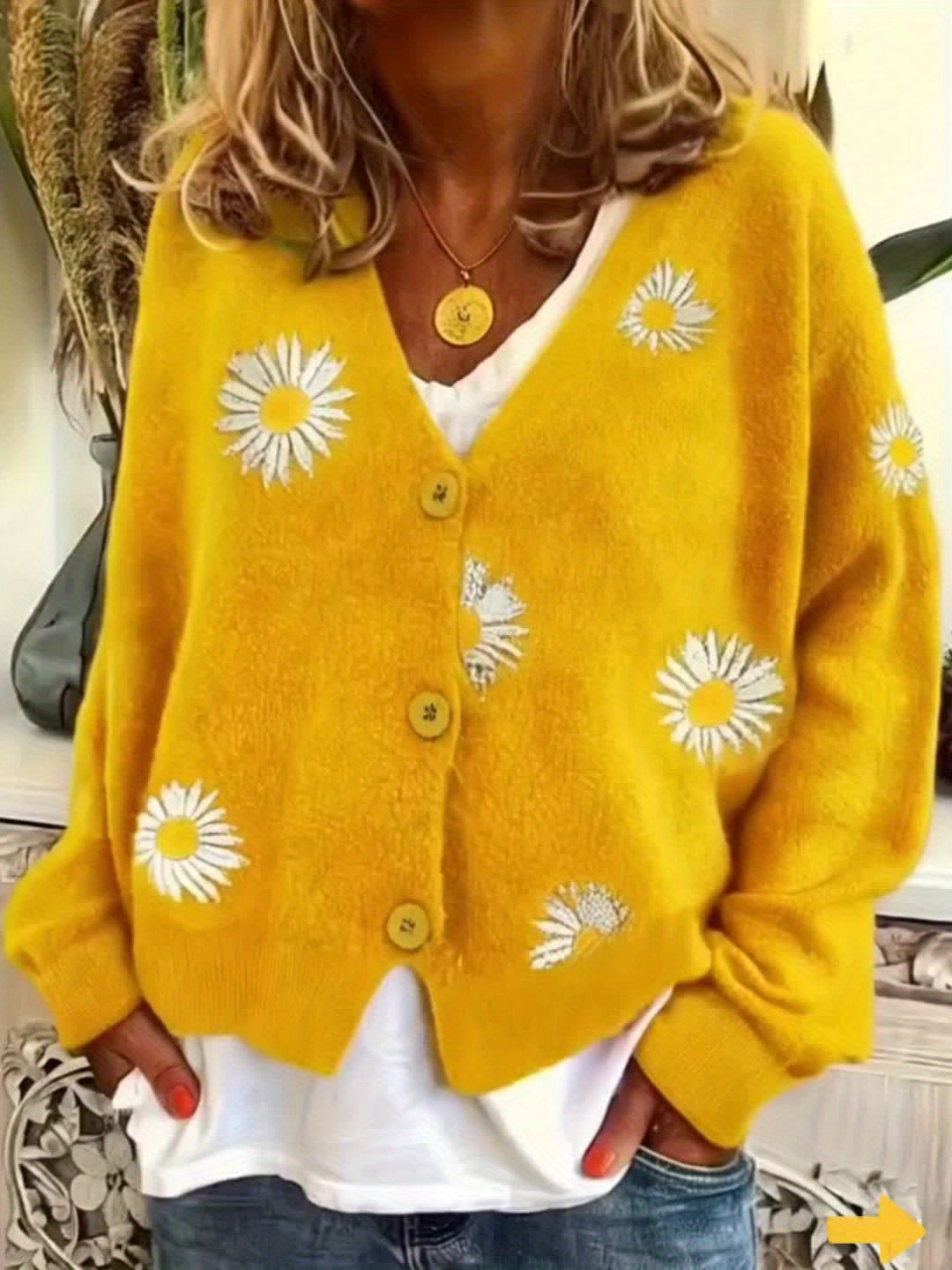 Floral Embroidered Button-Front Cardigan for Women