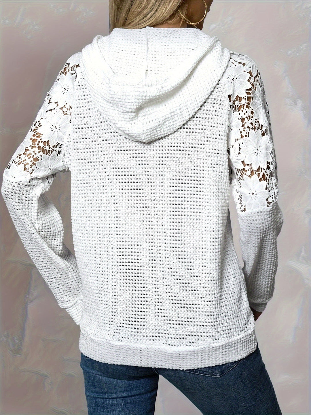 White Floral-Trimmed Hooded Top for Women