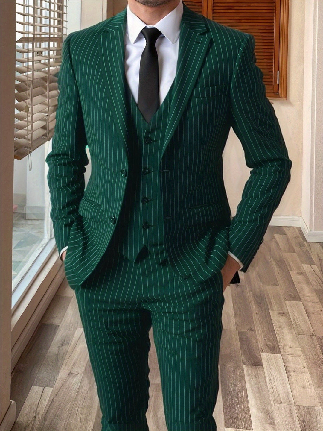 Pinstripe Three-Piece Suit for Men, Plus Size