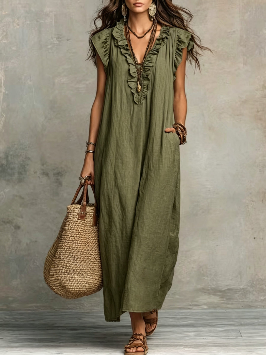 Women's Ruffled Bohemian Maxi Dress