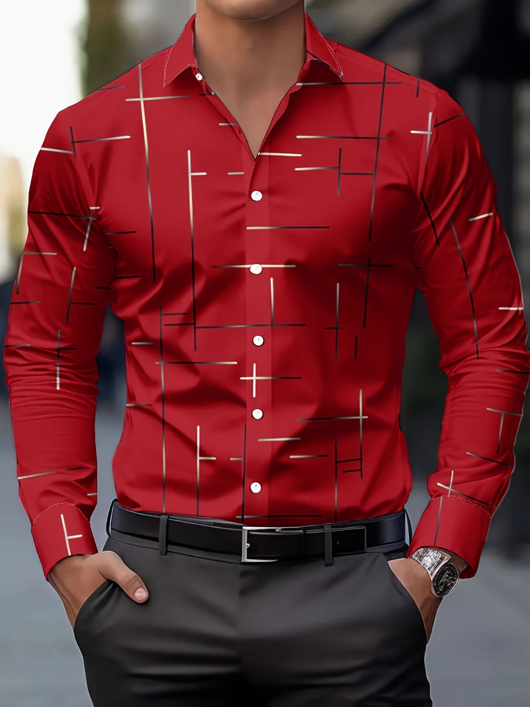 Refined Line-Print Shirt for Men
