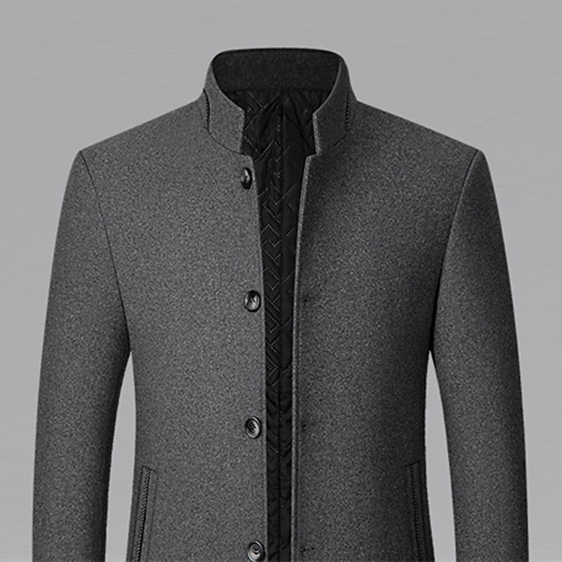 Stand-Collar Overcoat for Men, Refined Style