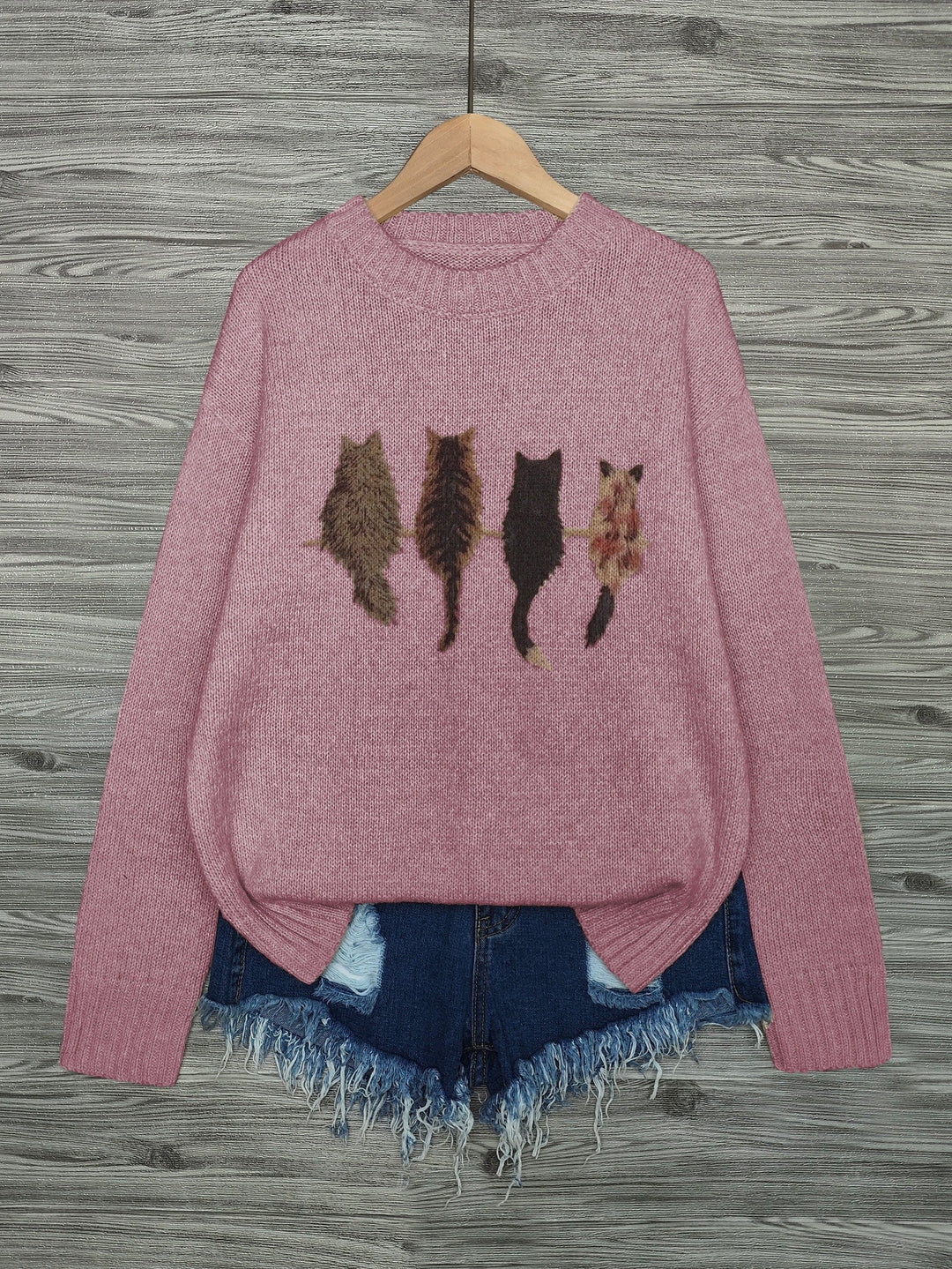 Cat-Print Sweater for Women, Cozy Style