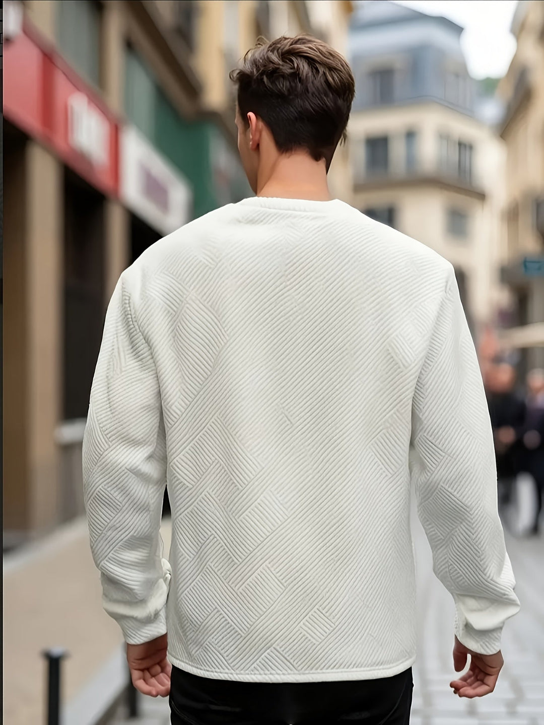 Textured Crew Neck Sweatshirt for Men