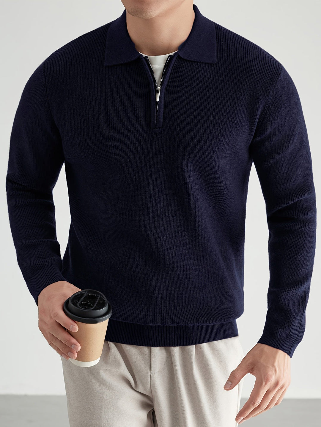 Refined Quarter-Zip Polo Sweater for Men, Plus Size