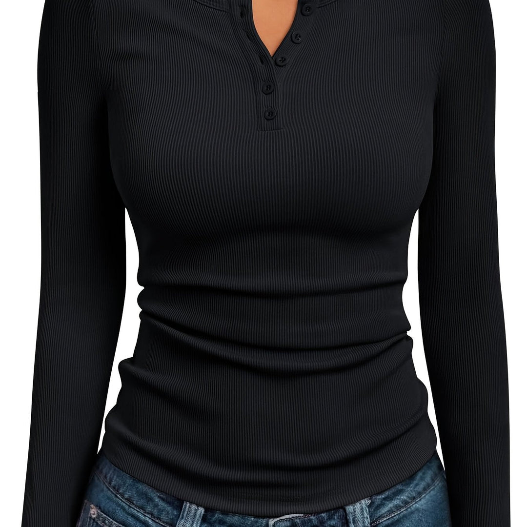 Fitted Button Henley Top for Women