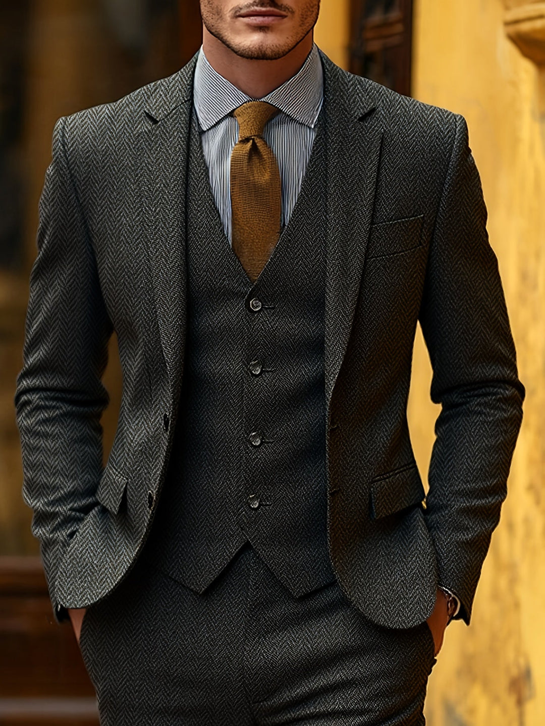 Refined Three-Piece Suit for Men, Plus Size