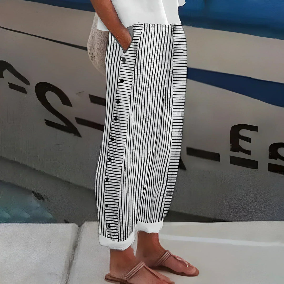 Lightweight Stripe Buttoned Trousers for Women, Plus Size