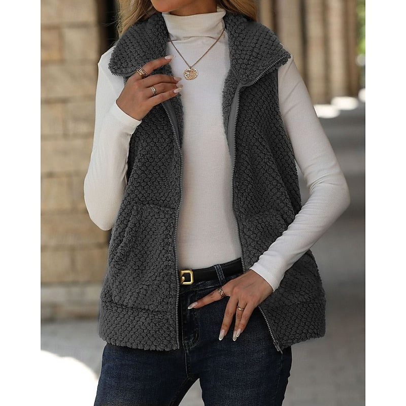 Textured Zip Vest for Women, Cozy Style