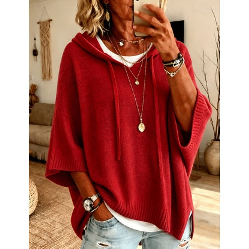 Relaxed Hooded Sweater for Women, Plus Size