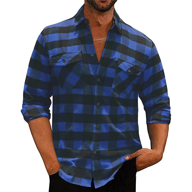 Checked Long-Sleeve Shirt for Men, Classic Style