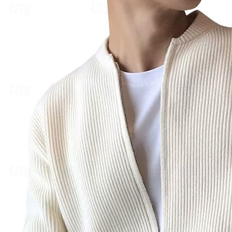Ribbed Zip-Front Cardigan for Men