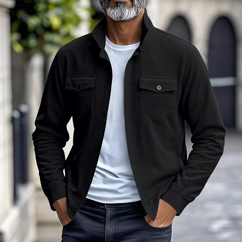 Plus Size Ribbed Utility Jacket for Men