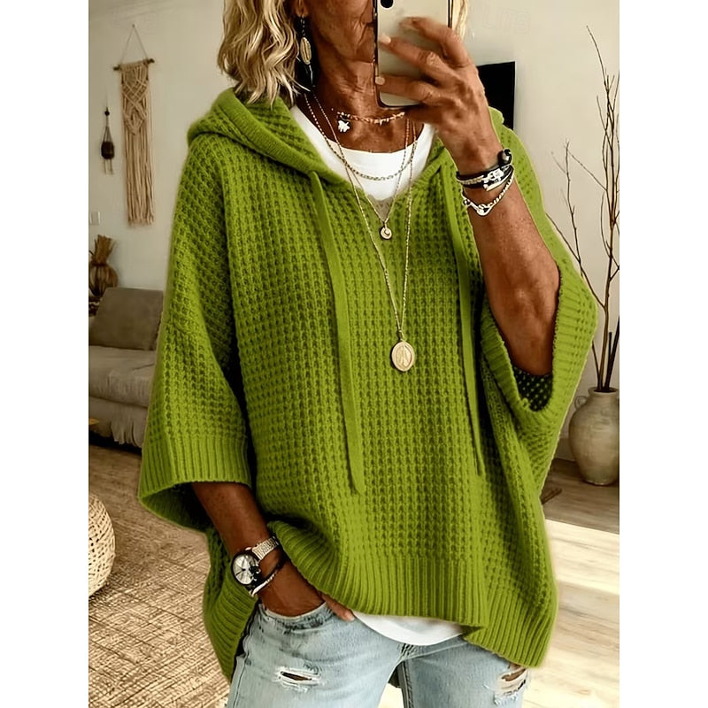 Relaxed Waffle-Textured Hoodie for Women