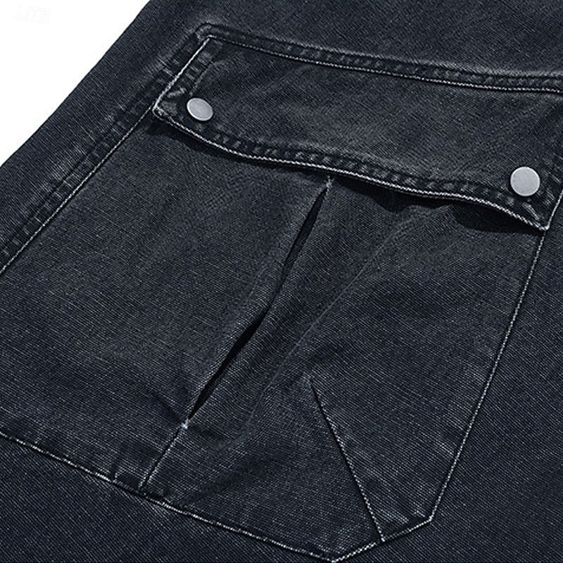 Black Relaxed Wide-Leg Cargo Pants for Men