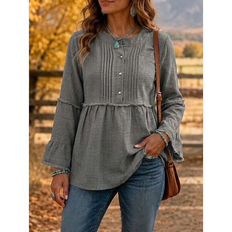 Pintucked Peplum Blouse for Women