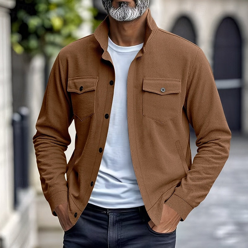 Plus Size Ribbed Utility Jacket for Men