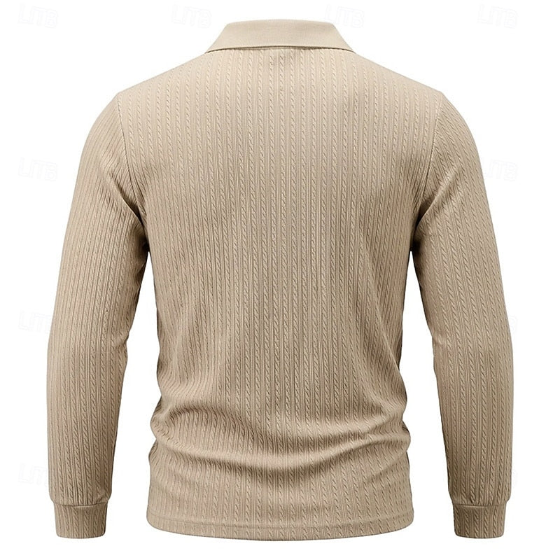 Quarter-Zip Polo Shirt for Men, Textured Style