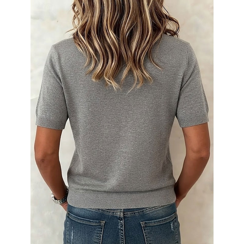 Button-Front Short Sleeve Top for Women