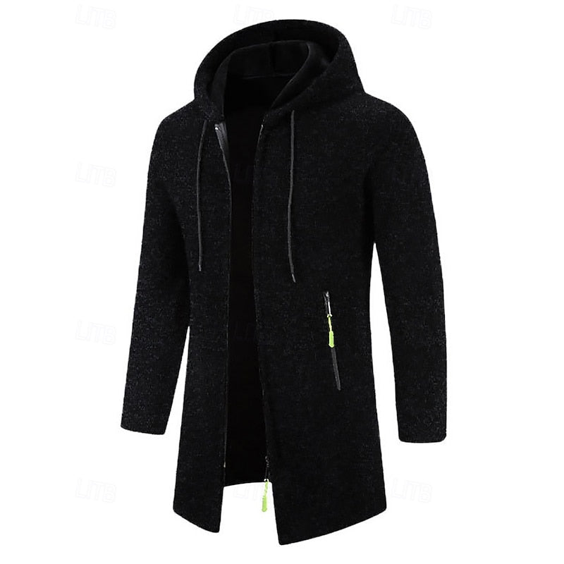 Hooded Longline Coat for Men, Plus Size