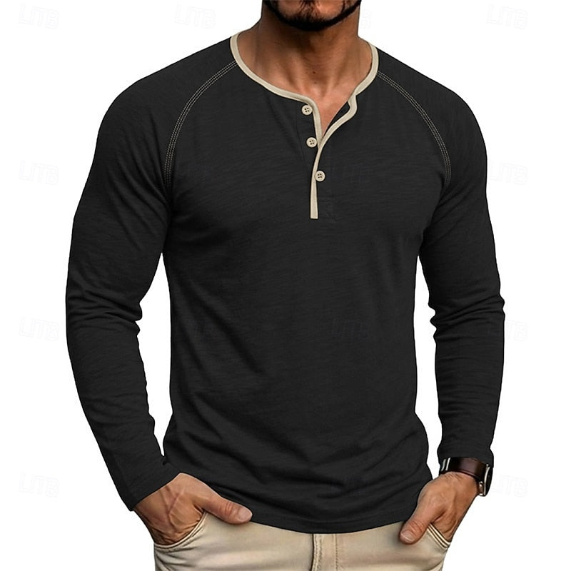 Button Henley Shirt for Men, Classic Style