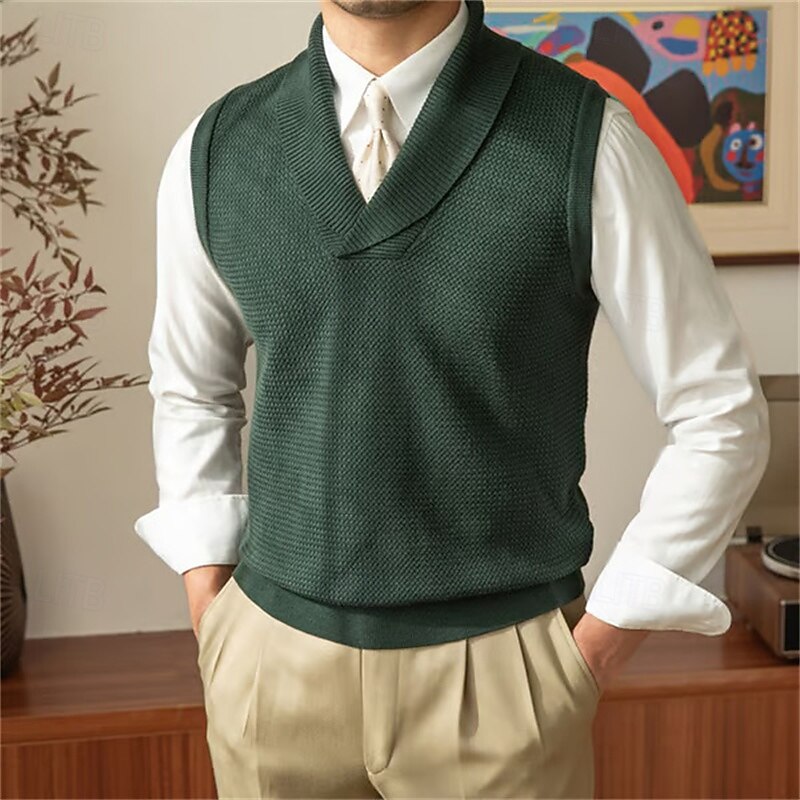 Shawl-Collar Knit Sweater Vest for Men, Plus Size