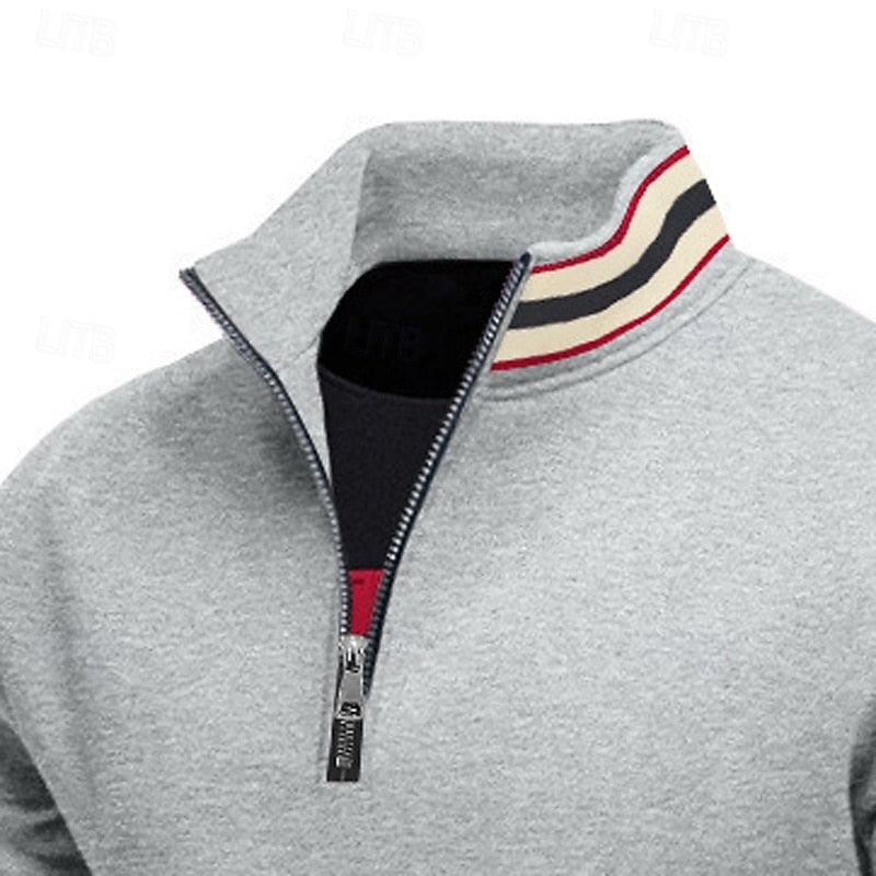Quarter-Zip Stand-Collar Pullover for Men, Plus Size