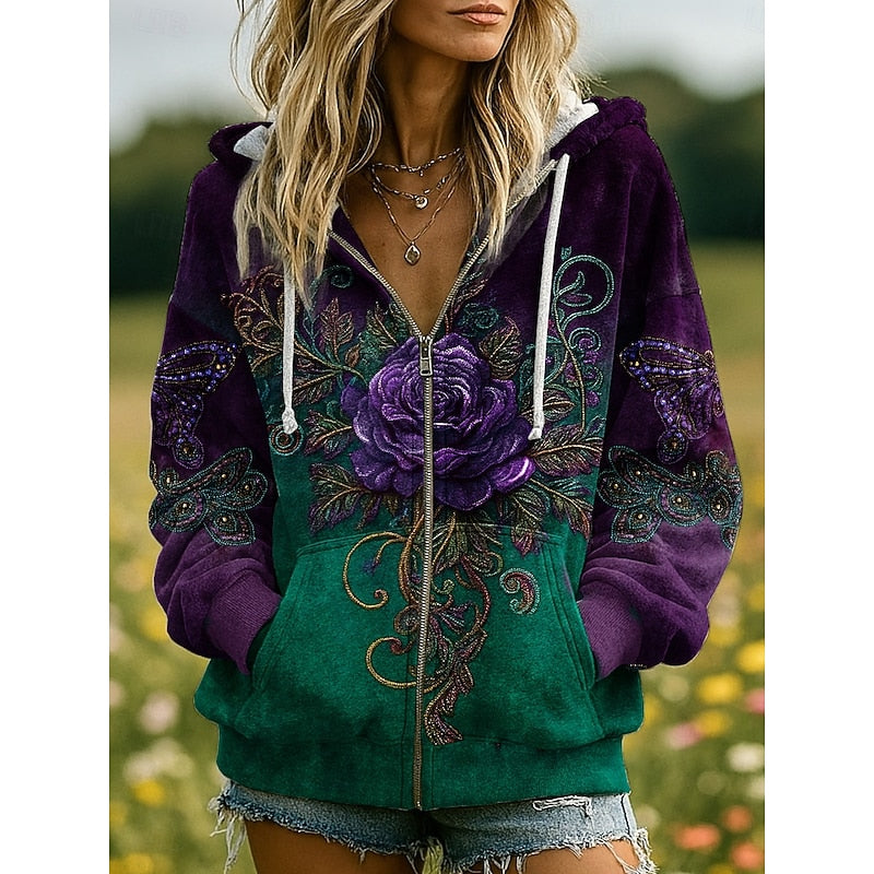 Nature-Inspired Zip-Up Hoodie for Women