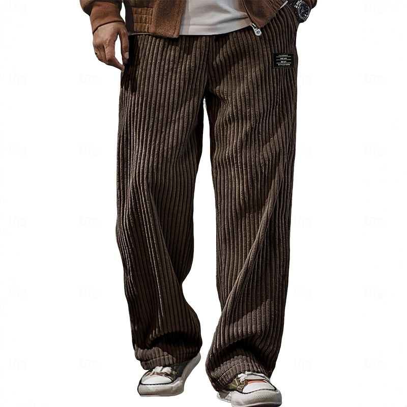 Relaxed Ribbed Wide-Leg Pants for Men