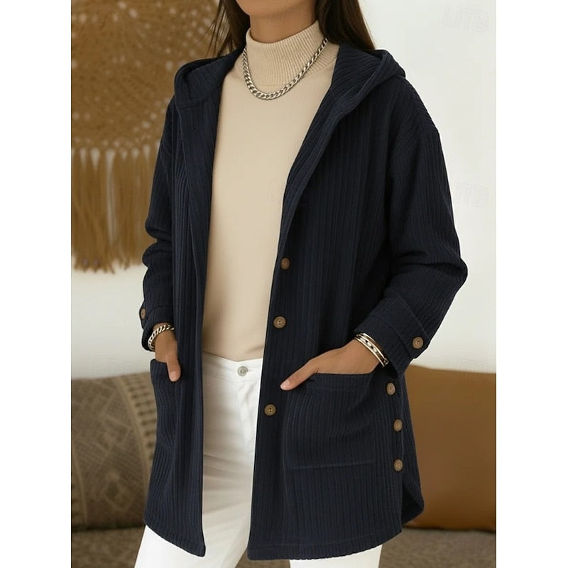 Ladies Hooded Button-Front Coat