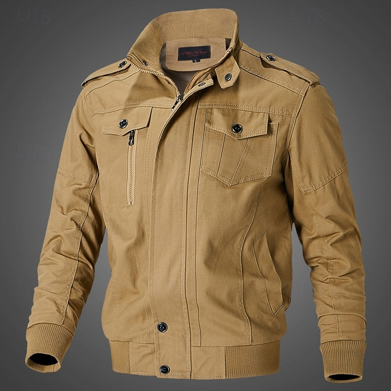 Rugged Stand-Collar Field Jacket for Men, Plus Size