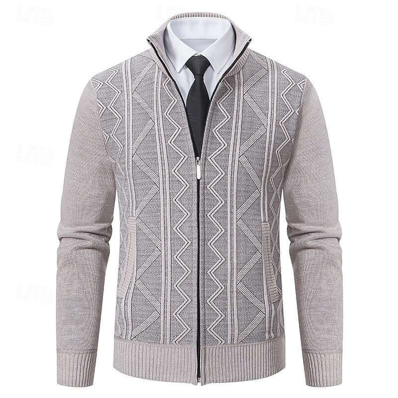 Textured Zip-Up Cardigan for Men