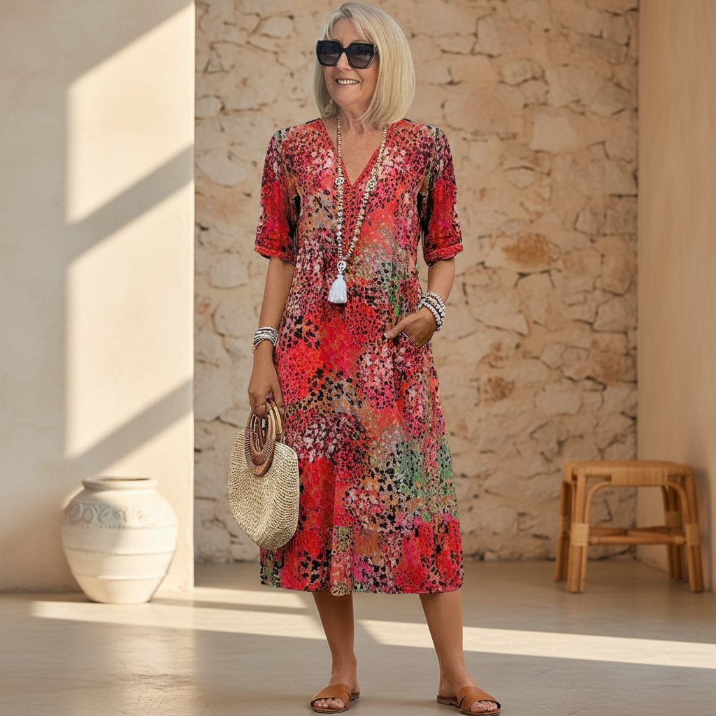 Vibrant Pattern Midi Dress for Women, Plus Size