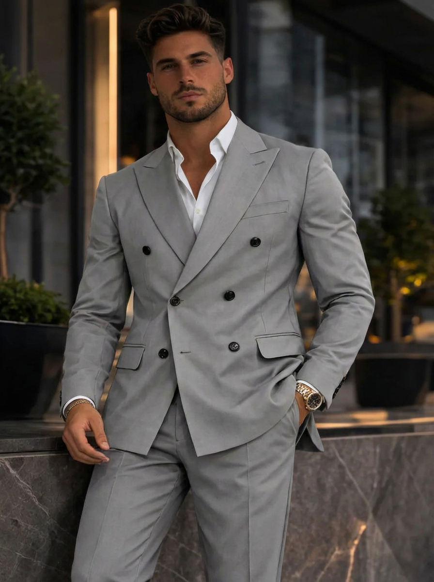 Double-Breasted Tailored Suit for Men